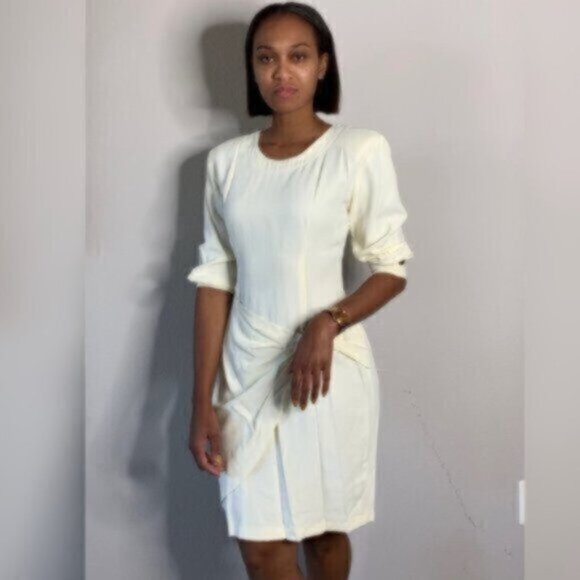 La Belle 80s Vintage Ruched Knee Length Gold Ascent Dress - Picture 9 of 15